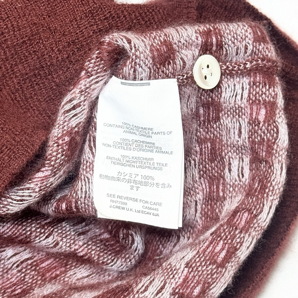 J. Crew Women 100% Italian Cashmere Sweater Cardigan L Featherweight Red Gingham - Picture 12 of 14